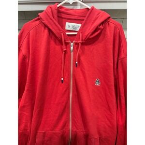 Original Penguin Mens Red Full Zip Hoodie Sweatshirt 3XL Big and Tall Logo